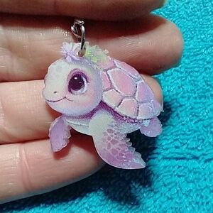Cute colorful pastel turtle wire dangle earrings pink purple